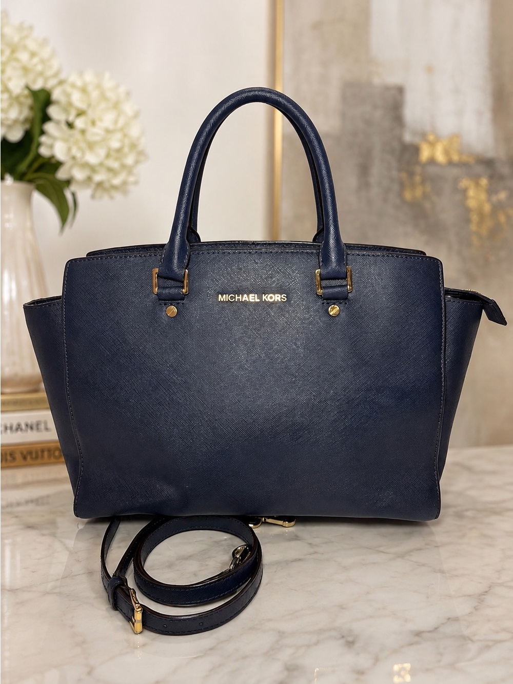 MICHAEL Michael Kors Navy Saffiano Leather Satchel Tote